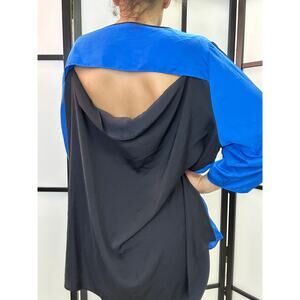Plus Size Blue Blouse with Open Back Detail Women's Top
